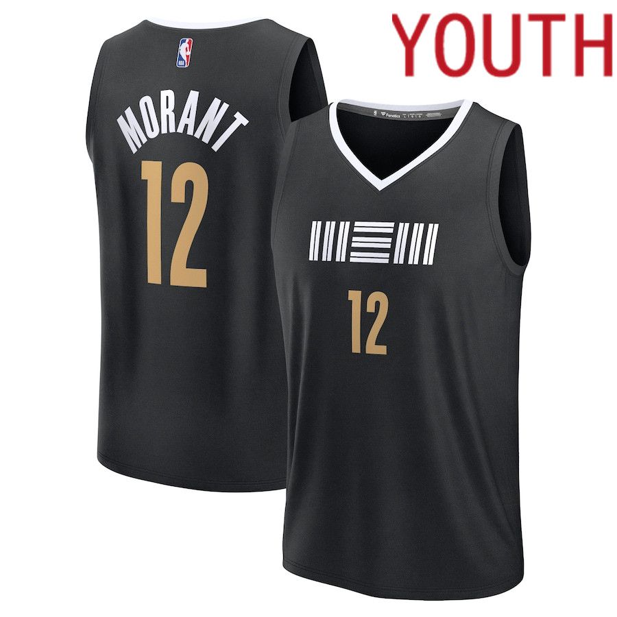 Youth Memphis Grizzlies 12 Ja Morant Fanatics Branded Black City Edition 2023-24 Fast Break NBA Jersey
